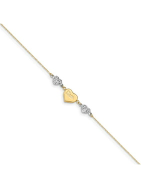 Bonyak Jewelry 14k White Gold Adjustable Polished Puffed Heart & Key Anklet 